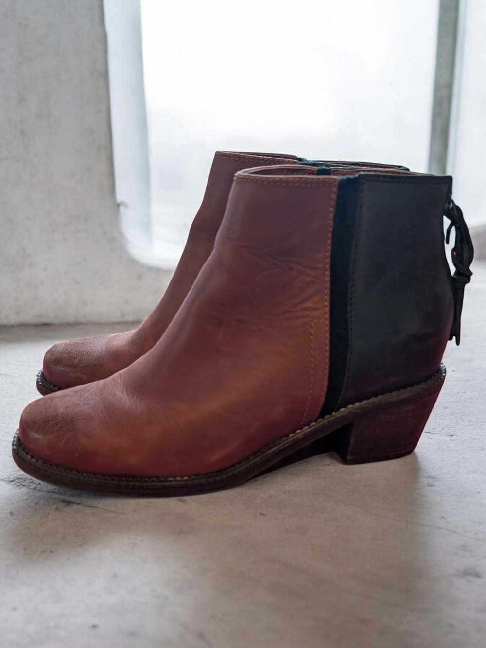 Hush Puppies Two-Tone Leather Ankle Booties - Brown & Black   * 2 For $50